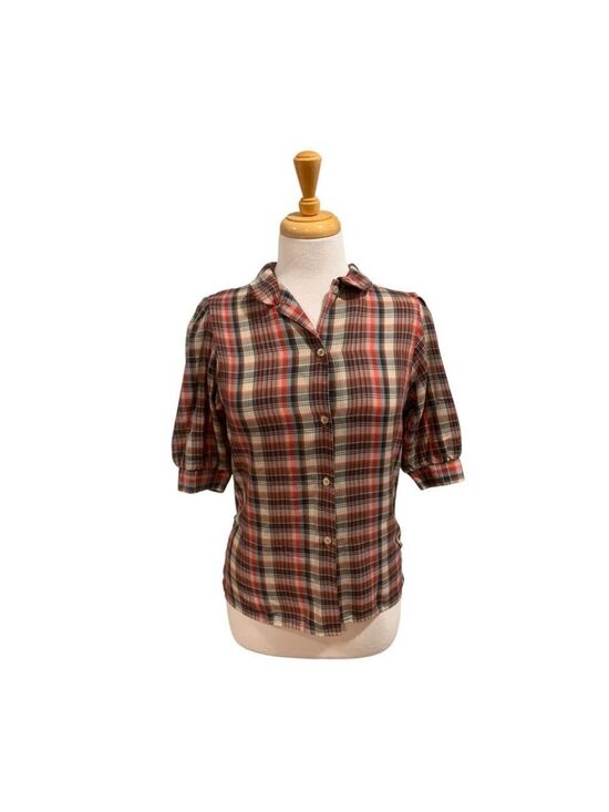 White Stag Tops - Vntg 80’s Women's White Stag Plaid Button Down short sleeved Shirt Red Brown M